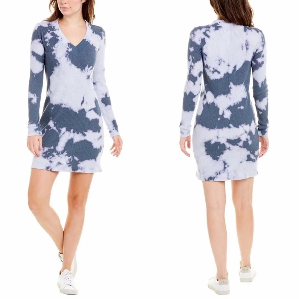 ANTHRO SOL ANGELES Cozy Tie Dye Vneck Waffle Knit Cozy Longsleeve Dress